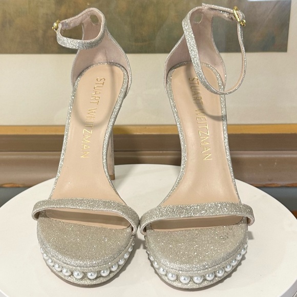 🌹STUART WEITZMAN 🌹Nudistdisco Imitation Pearl Glitter Sandal Size: 8.5 - Picture 6 of 11